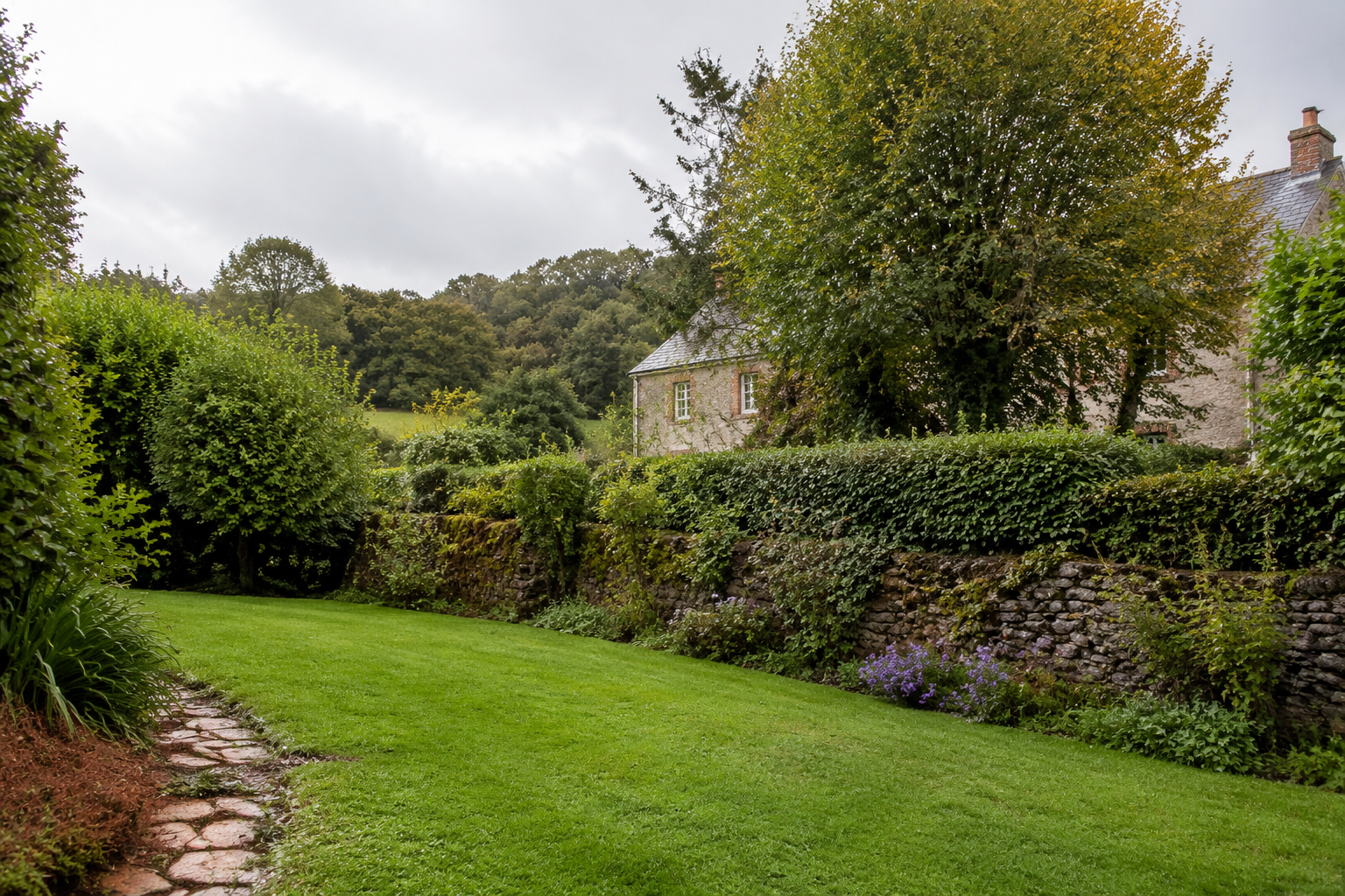 A kept garden, wide