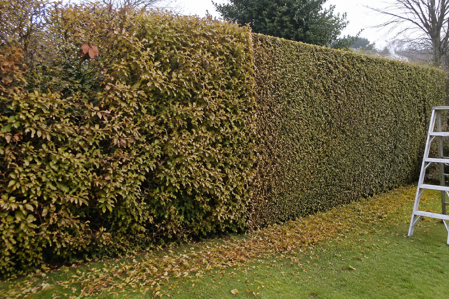 A freshly cut beech hedge