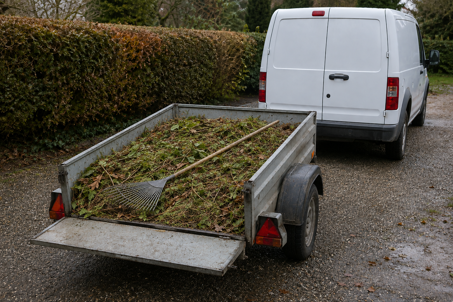 The trailer loaded with green waste